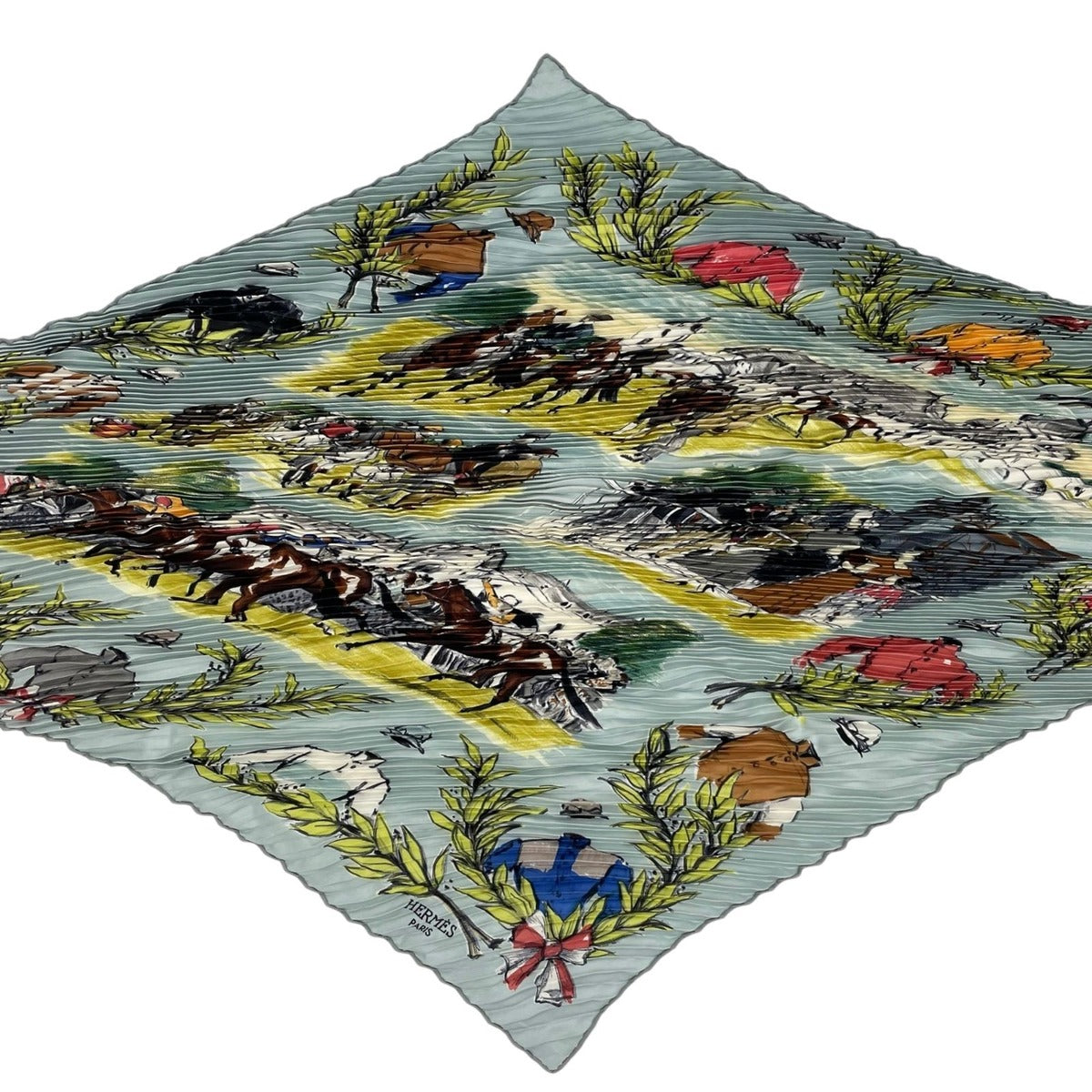 Hermes Scarf Pleated Silk Chantilly Racetrack Gray — view 4