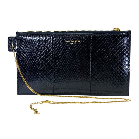 Saint Laurent Paris Chain Pochette Pouch Clutch Leather Gold Black Sophisticatio
