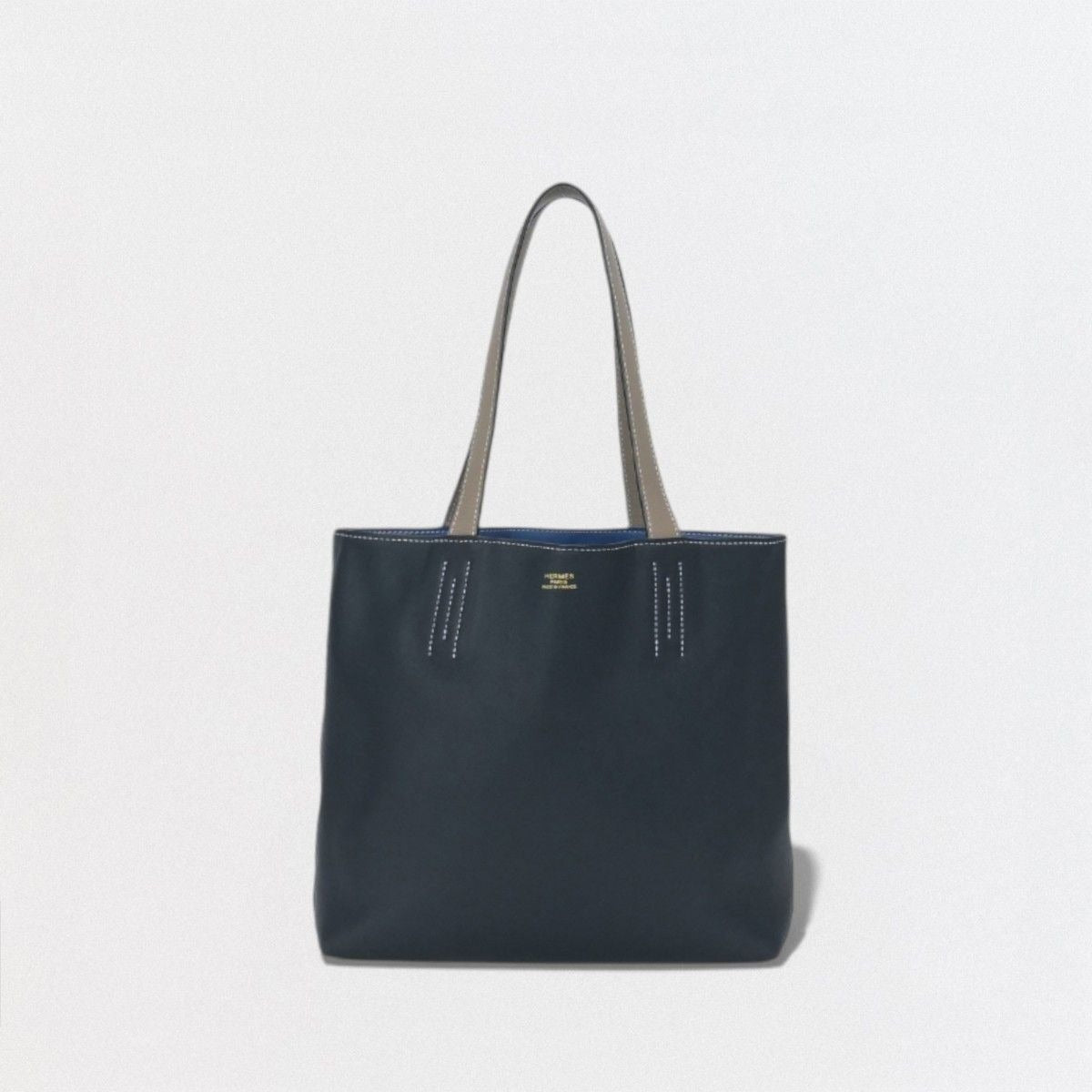 Hermes Double Sens 28 Tote Swift Etoupe Noir Black