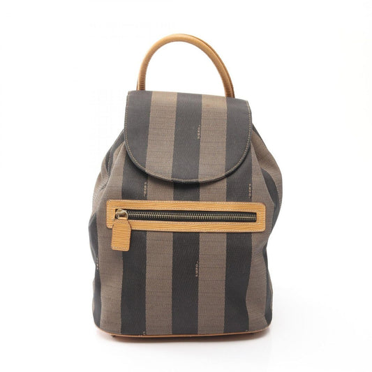 Fendi Backpack Pecan Black Khaki Natural Canvas Leather Beige Brown