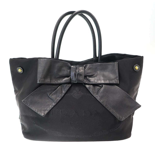 Prada Leather Ribbon Nylon 2-Way Tote Black