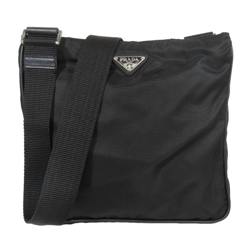 Prada Tessuto Nylon Triangle Logo Plate Messenger Shoulder Bag Purse Black