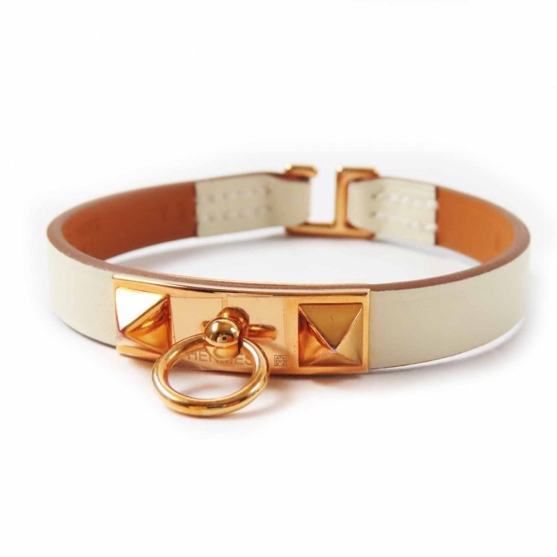 Hermes Rival Mini Bracelet Pink Gold Hardware Leather Cles T3