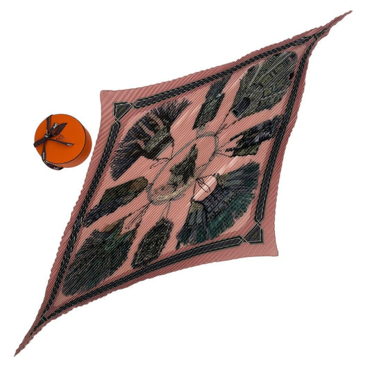 Hermes Scarf Pleated Silk Cuirs du Desert Leather Decoration Pink