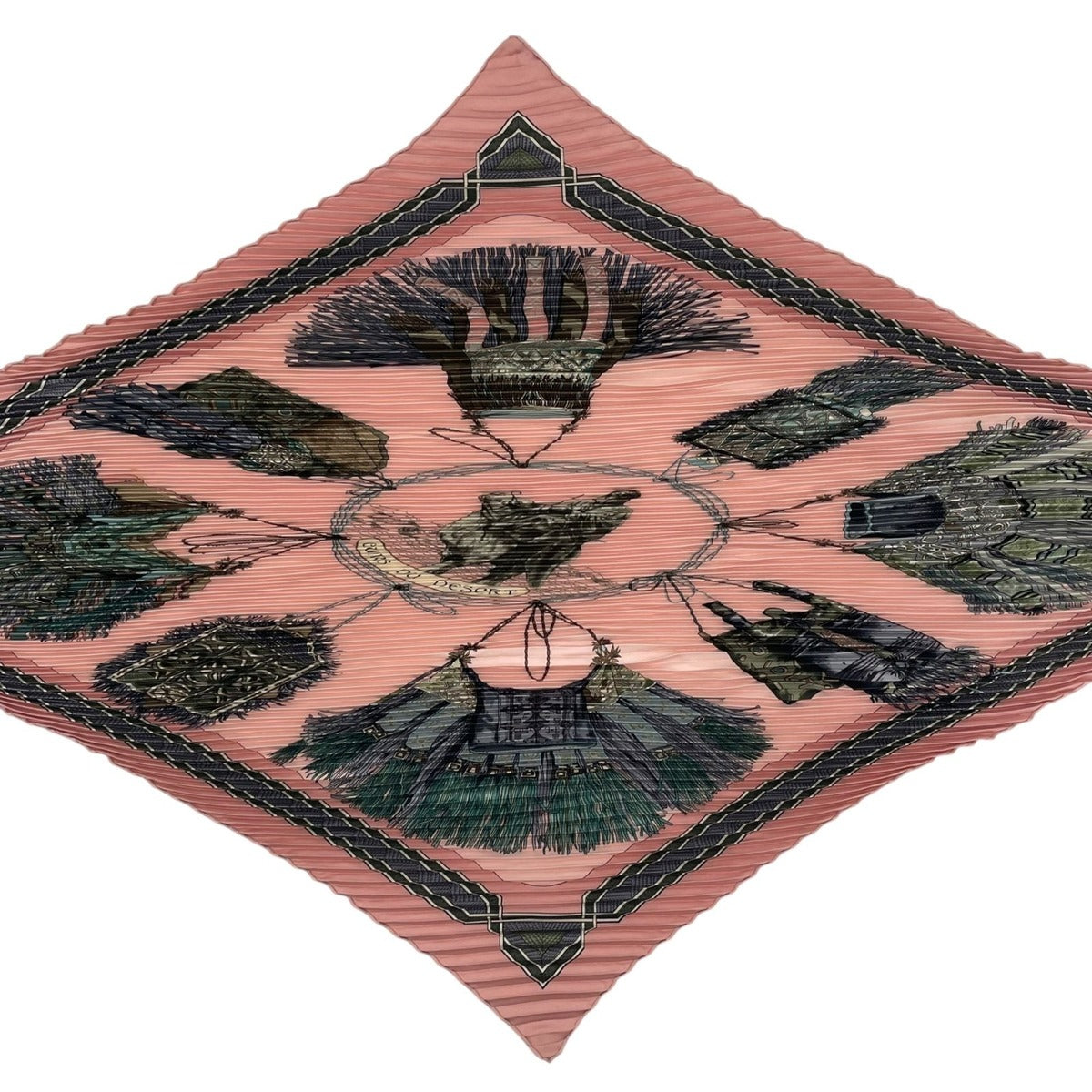 Hermes Scarf Pleated Silk Cuirs du Desert Leather Decoration Pink — view 4
