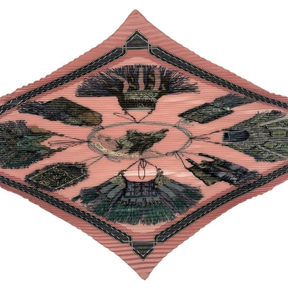 Hermes Scarf Pleated Silk Cuirs du Desert Leather Decoration Pink — view 4