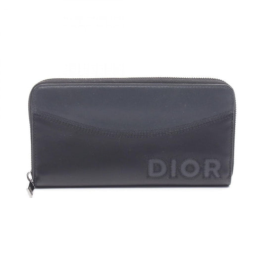 Dior Round Long Wallet Logo Black Gray Leather