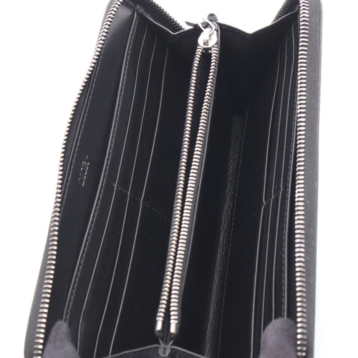 Dior Round Long Wallet Logo Black Gray Leather — view 3