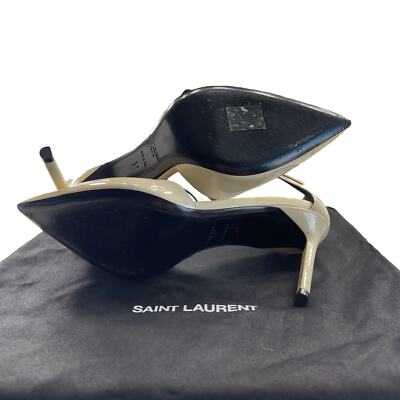 Saint Laurent Patent Anja 85 Ankle Strap Pointed Pumps 37 Coquille