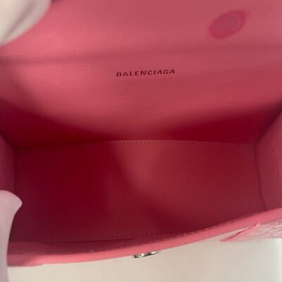 Balenciaga Hourglass Top Handle Mini Bag Crocodile Embossed Leather XS Pink Tote