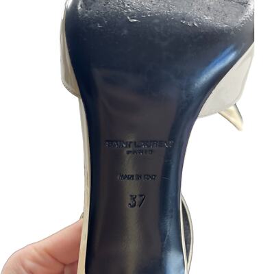 Saint Laurent Patent Anja 85 Ankle Strap Pointed Pumps 37 Coquille