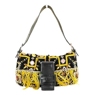 Authentic Fendi Mamma Baguette Beaded Fringe Shoulder Bag Bucket Hand Bag Ff