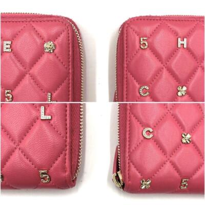 Chanel Chanel Pink Lambskin Rhinestone Quilted Long Wallet Lucky Charm Camellia