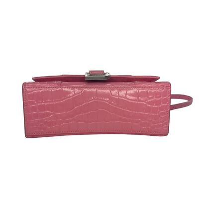 Balenciaga Hourglass Top Handle Mini Bag Crocodile Embossed Leather XS Pink Tote