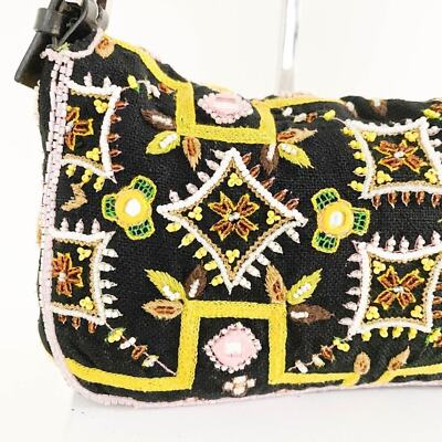 Authentic Fendi Mamma Baguette Beaded Fringe Shoulder Bag Bucket Hand Bag Ff