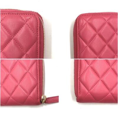 Chanel Chanel Pink Lambskin Rhinestone Quilted Long Wallet Lucky Charm Camellia