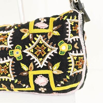 Fendi Mamma Baguette Beaded Fringe Shoulder Bag Bucket Hand Bag FF