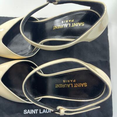 Saint Laurent Patent Anja 85 Ankle Strap Pointed Pumps 37 Coquille