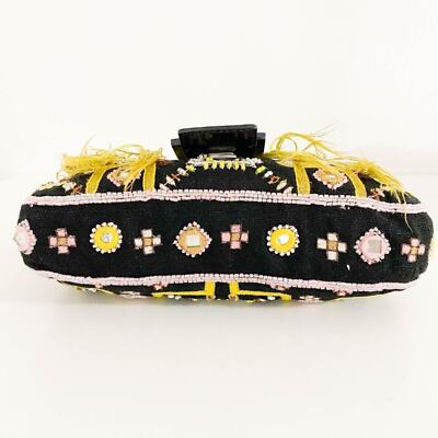 Authentic Fendi Mamma Baguette Beaded Fringe Shoulder Bag Bucket Hand Bag Ff
