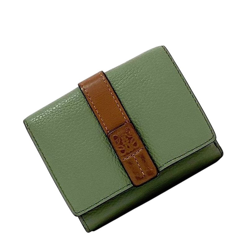 Loewe Trifold Wallet Green Anagram Compact Leather Preowned