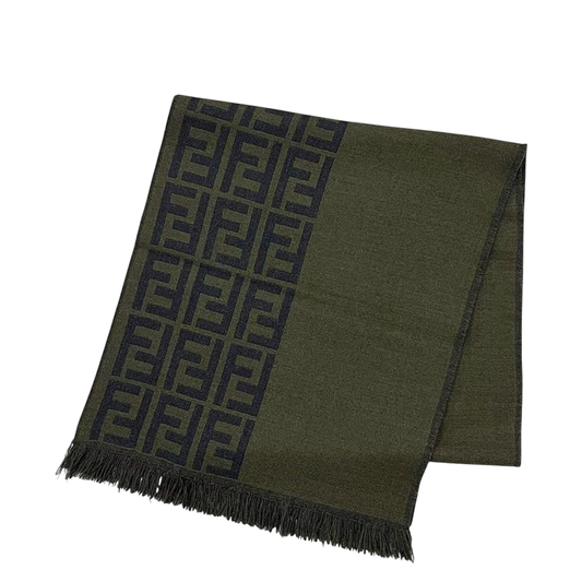 Fendi Scarf Khaki Green Zucca Cleaned Excellent Condition Wool