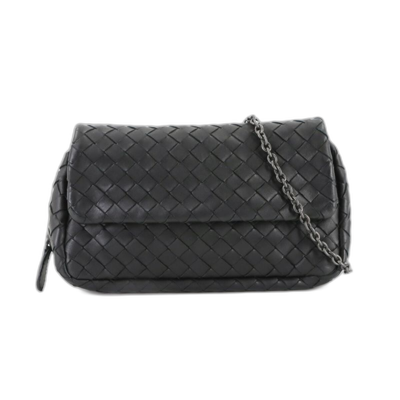 Bottega Veneta Intrecciato Chain Shoulder Bag Leather Black