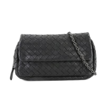 Bottega Veneta Intrecciato Chain Shoulder Bag Leather Black