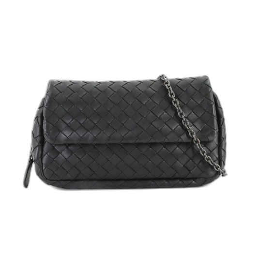 Bottega Veneta Intrecciato Chain Shoulder Bag Leather Black