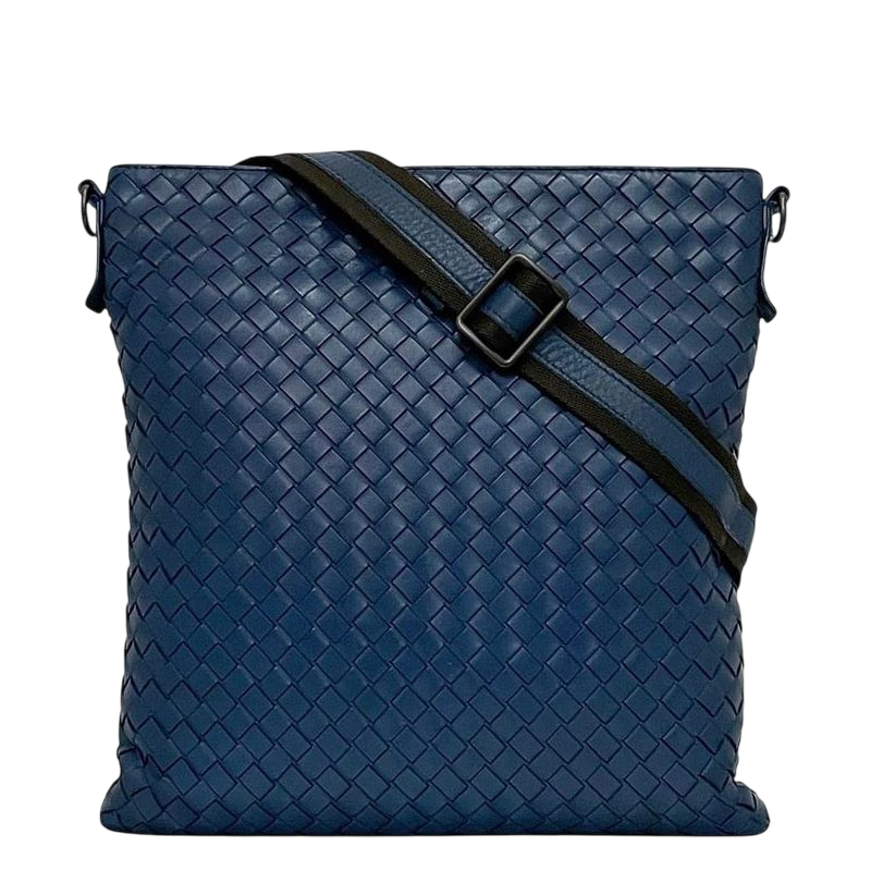 Bottega Veneta Shoulder Bag Blue Intrecciato Excellent Condition Leather