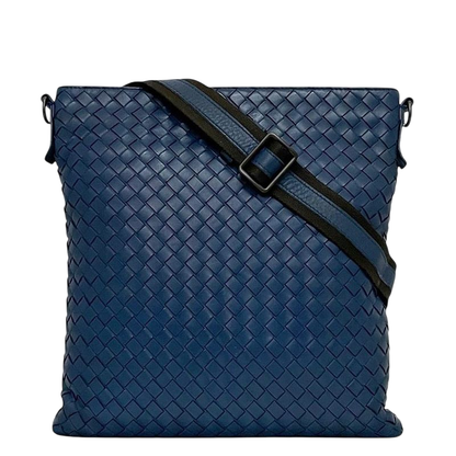 Bottega Veneta Shoulder Bag Blue Intrecciato Excellent Condition Leather