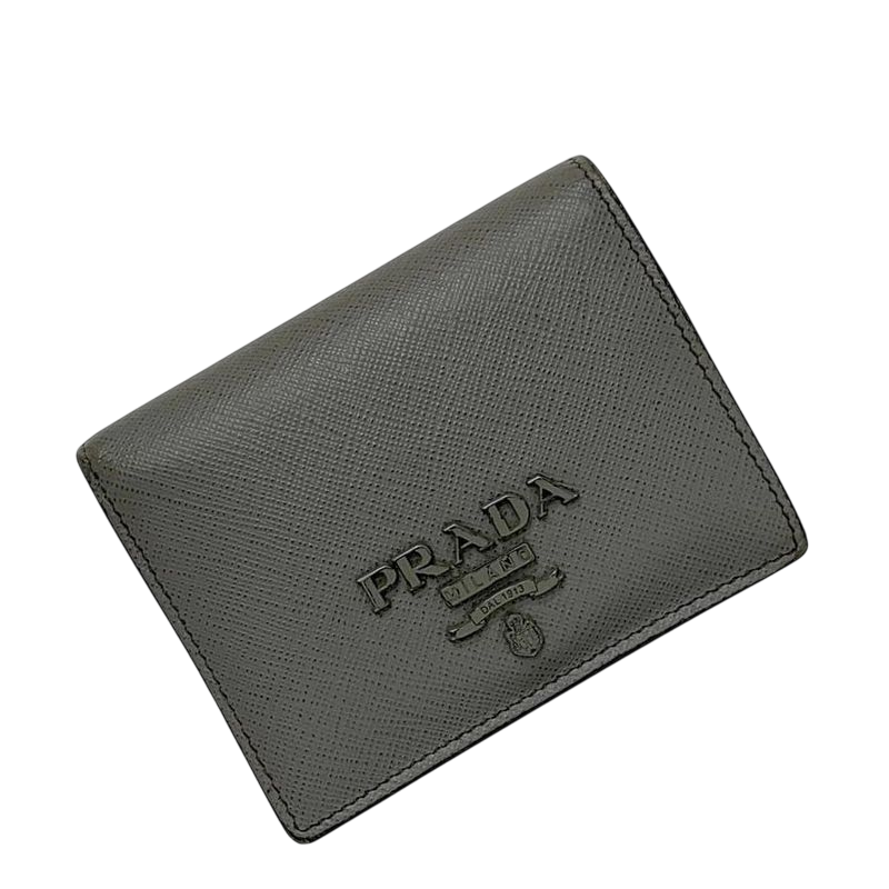Prada Bifold Wallet Gray 1mv204 Excellent Condition Saffiano Leather Preowned