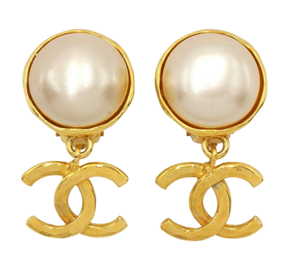 Chanel Faux Pearl Coco Mark Swing Earrings
