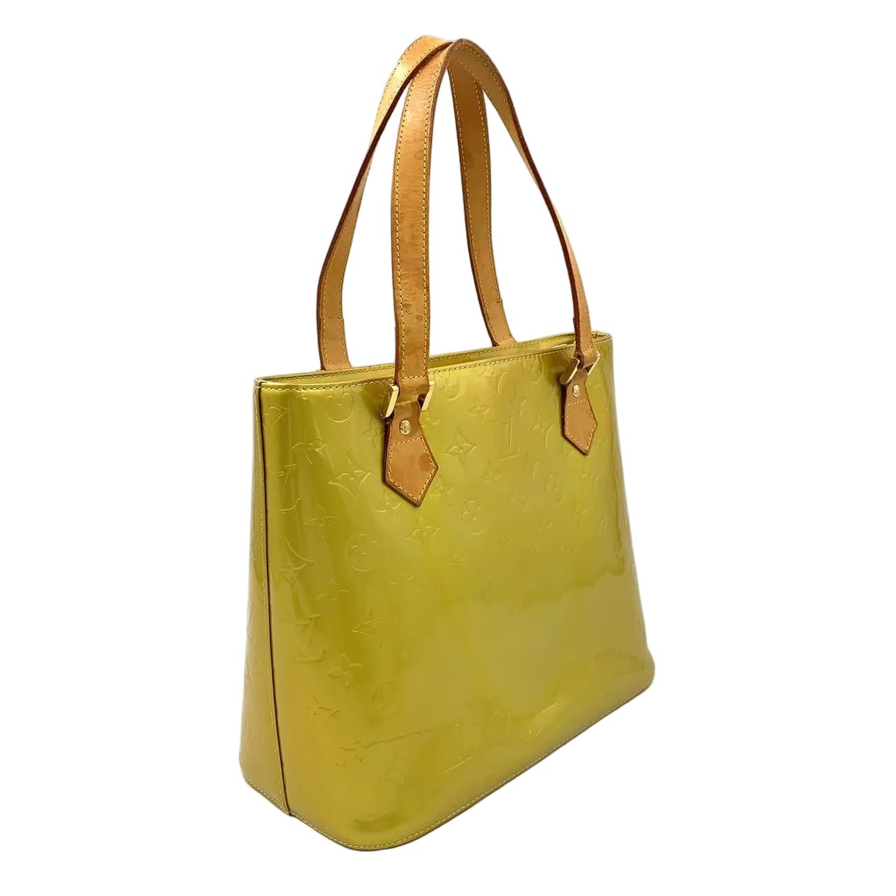 Louis Vuitton Monogram Vernis Lime Yellow Leather Enamel Light Brown Handbag — view 2