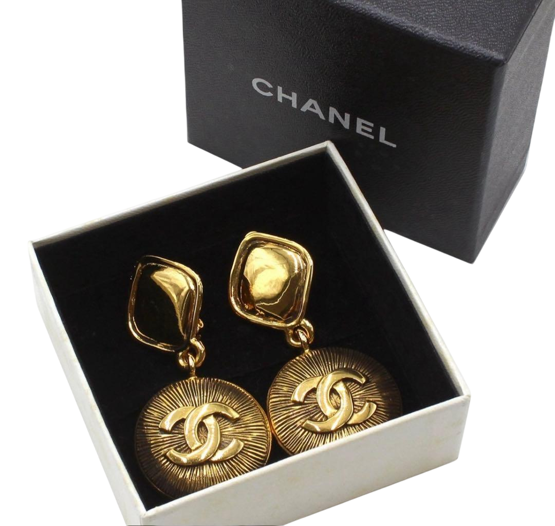 Chanel Coco Mark Rhombus X Round Swing Earrings