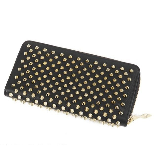 Christian Louboutin Calfskin Panettone Spiked Zip Around Wallet Black