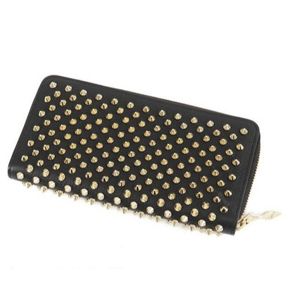 Christian Louboutin Calfskin Panettone Spiked Zip Around Wallet Black