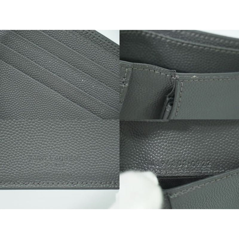 Saint Laurent Leather Fold Wallet Compact Gray — view 9