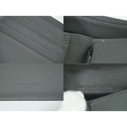 Saint Laurent Leather Fold Wallet Compact Gray — view 9