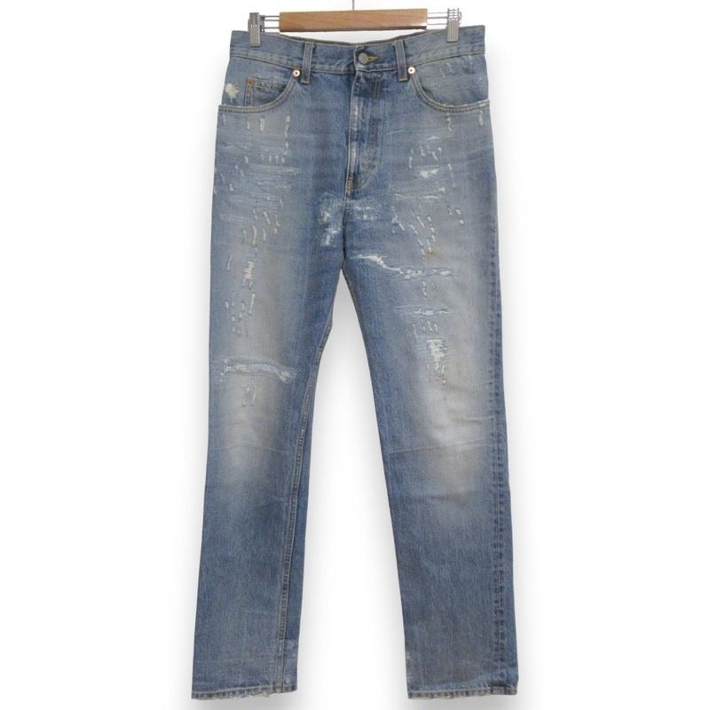 Gucci Damaged Logo Patch Denim Pants Jeans Size 30 Light Blue