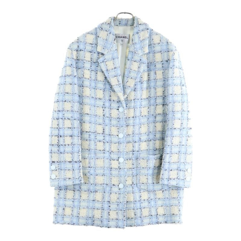 Chanel 22 AW Coco Mark Button Lame Sequin Fancy Tweed Check All Over Pattern