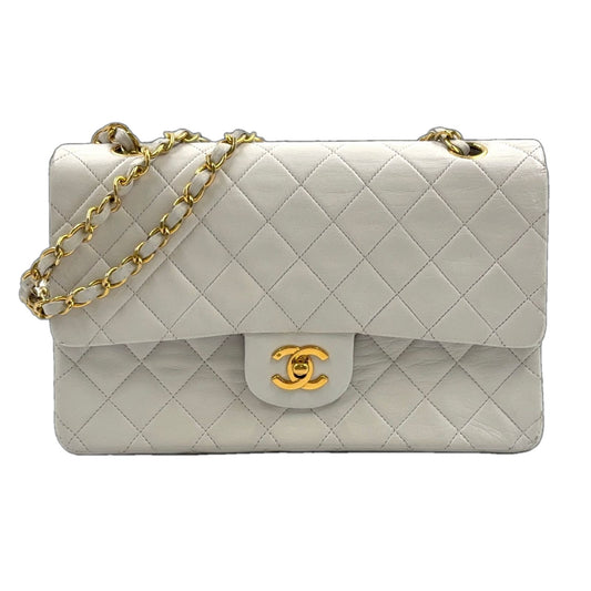 Chanel Double Flap Quilted Unknown Lambskin White Chain Shoulder Bag Gold