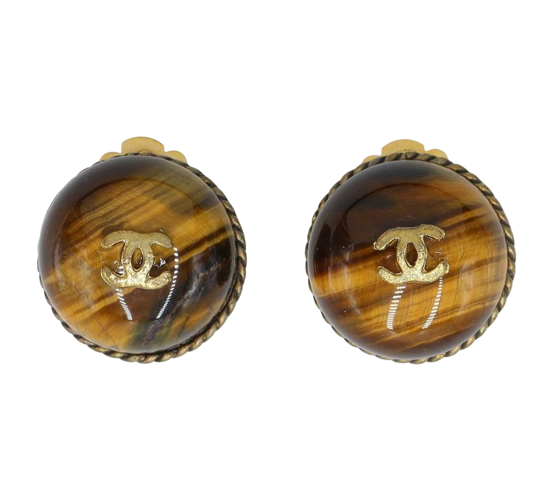 Chanel Coco Mark Taiga Eye Round Earrings