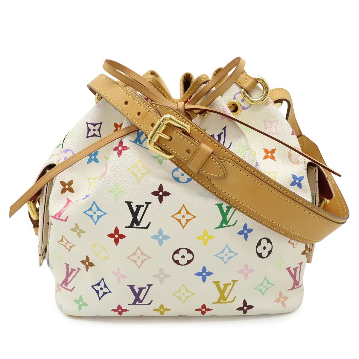 Louis Vuitton Monogram Multicolor Petit Noe Shoulder Bag Drawstring Blanc White