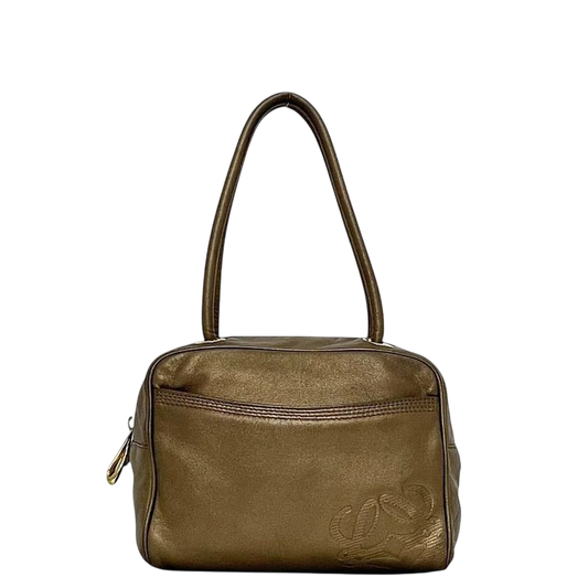 Loewe Handbag Gold Brown Anagram Excellent Condition Nappa Leather Preowned