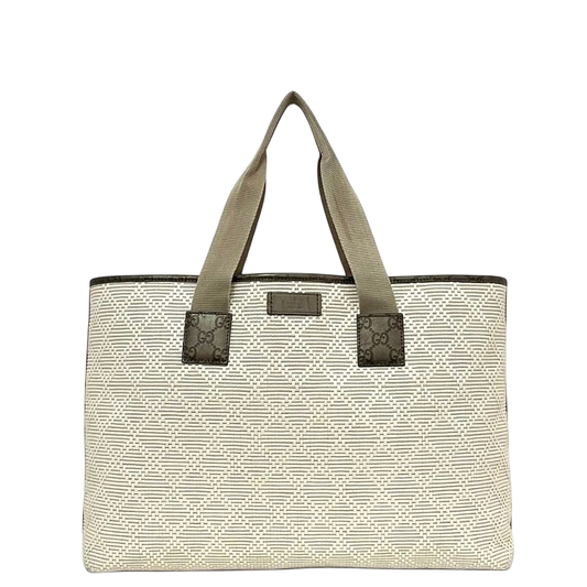 Gucci Tote Bag White Beige Khaki Shimmer Line 289626