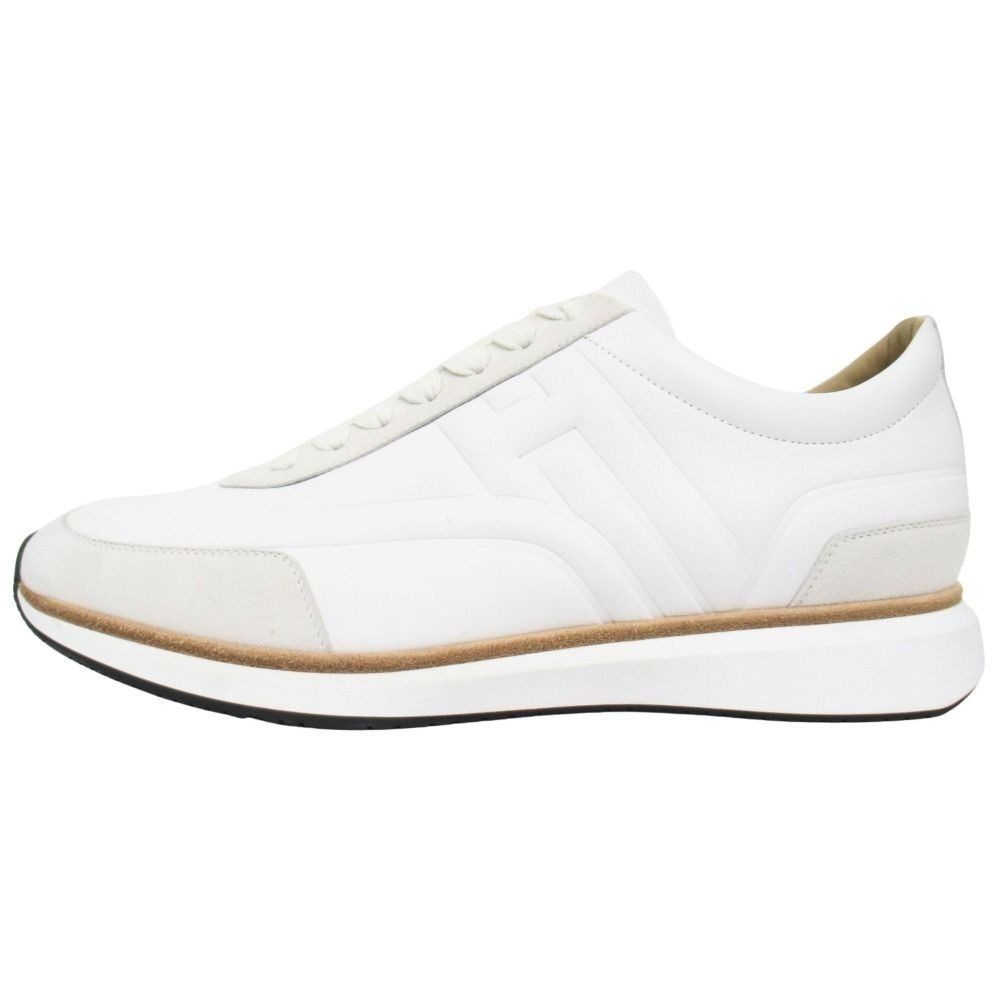 Hermes Easy Leather Sneakers Shoes Low Cut Logo 42.5 White