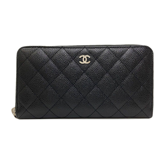 Chanel Quilted CC Logo Silver Wallet Gray Calfskin