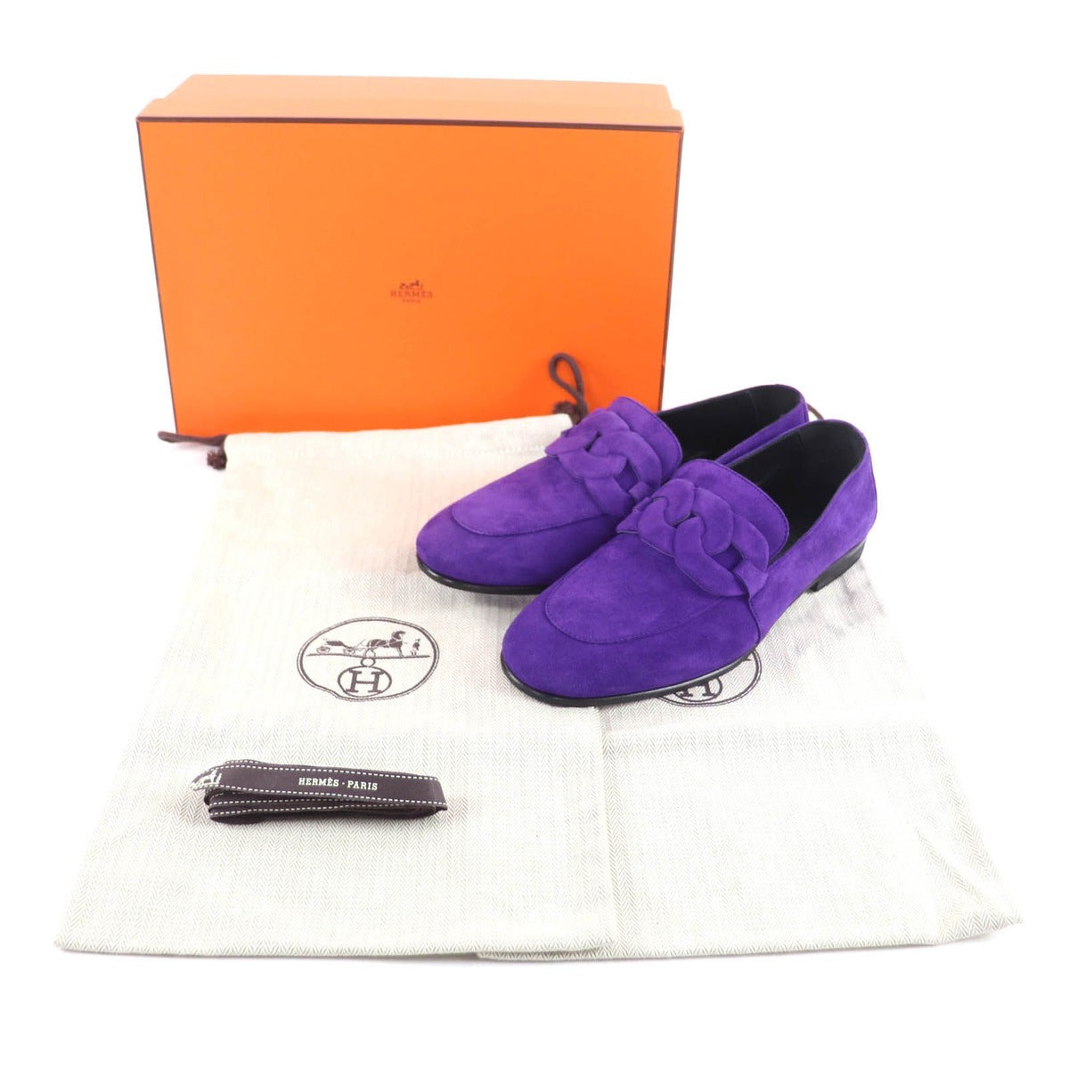 Hermes Suede Leather Honest Moccasins Loafers Purple 36 Boxes — view 2