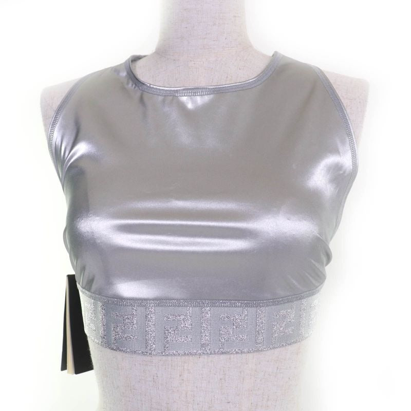 Fendi Faf 119 Zucca Pattern FF Logo Tank Top Silver 40