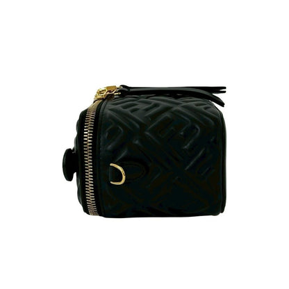 Fendi FF Logo Embossed Leather 2-Way Vanity Chain Shoulder Bag Black — view 5